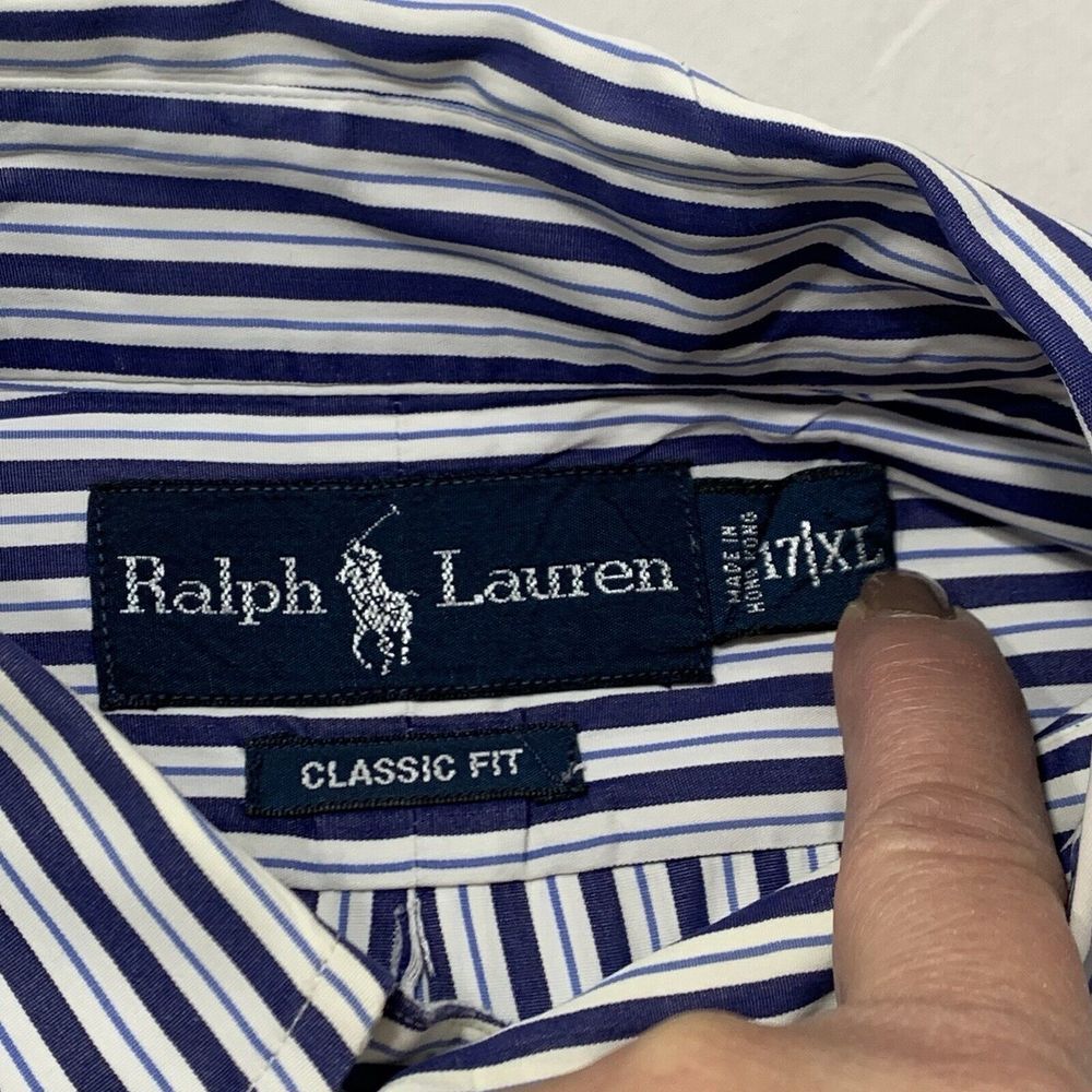 Ralph Lauren Men's Classic Fit Blue White Striped Button Down Shirt Size 17/XL - Picture 7 of 9